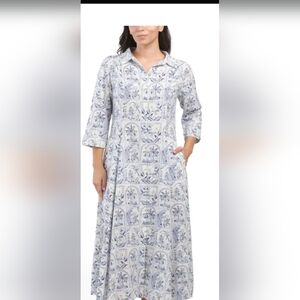 Blue and White Patterned Maxi Dress
